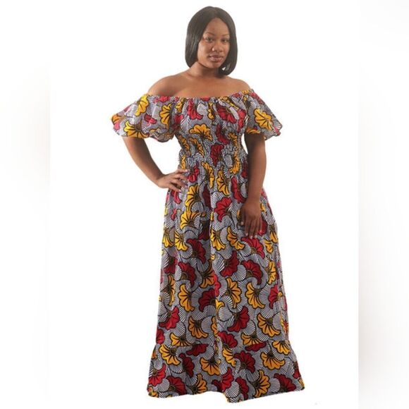 African Flower Print Maxi Dress- Made in Ghana - Picture 1 of 4
